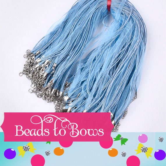 Blue 17 inch, Organza Ribbon and Cord Necklaces, Bottlecap Supply, Pendant Necklace, Jewelry Supply,