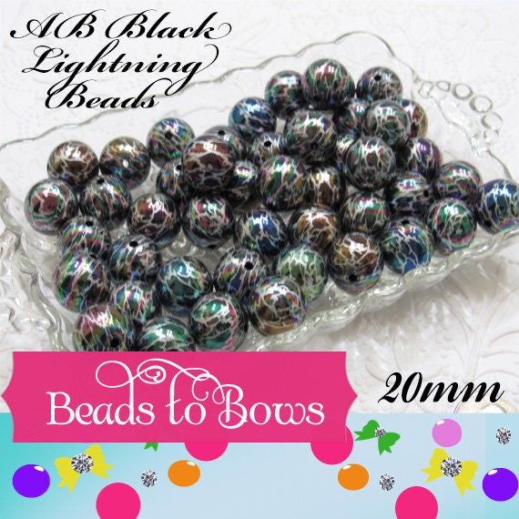 NEW 20mm Black And Silver AB Lightening Pearls,  Bubblegum Beads, Chunky Gumball Beads, Bubblegum Bead Supply, Chunky  Pearl Beads