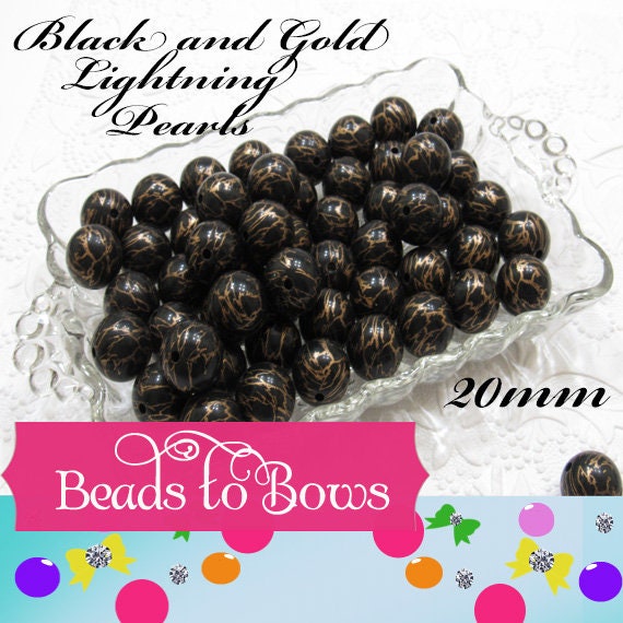 NEW 20mm Black And Gold Lightening Pearls,  Bubblegum Beads, Chunky Gumball Beads, Bubblegum Bead Supply, Chunky  Pearl Beads