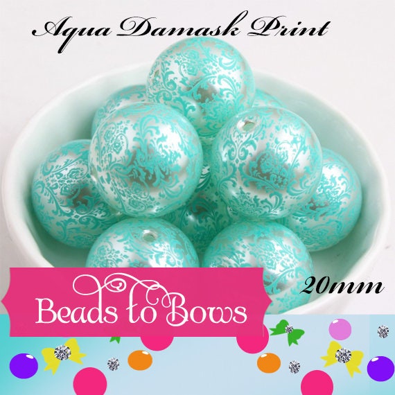 20mm Printed Damask Pearls, Black On White Bubblegum Pearls, Chunky Gumball Beads, Bubblegum Bead Supply, Chunky Printed Pearl Beads