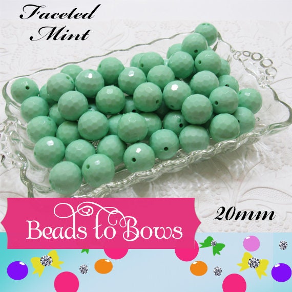 NEW 20mm Faceted Mint Disco Bubblegum Bead, Chunky Beads, Round Acrylic Beads, Chunky Bead Supply, Bubblegum Necklace Supply Beads