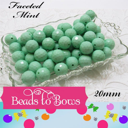 NEW 20mm Faceted Mint Disco Bubblegum Bead, Chunky Beads, Round Acrylic Beads, Chunky Bead Supply, Bubblegum Necklace Supply Beads