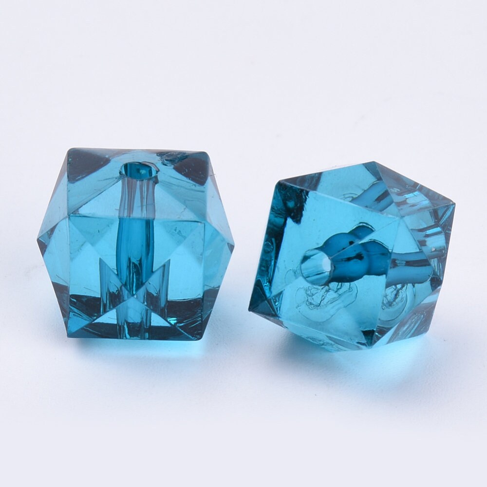 20mm Faceted Ice Cube Bubblegum Bead, Faceted Colorful Cubed Transparent Beads, You Choose Color