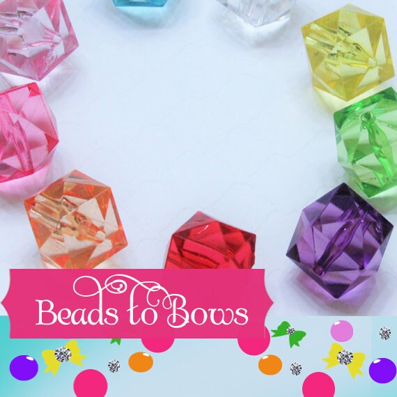 20mm Faceted Ice Cube Bubblegum Bead, Faceted Colorful Cubed Transparent Beads, You Choose Color