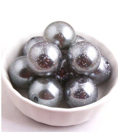 20mm Grey Glitter Pearls, Chunky Bubblegum Pearls, Glitter Beads, Chunky Beads, Faux Pearl Beads, Chunky Bead Supply, Glitter Pearls