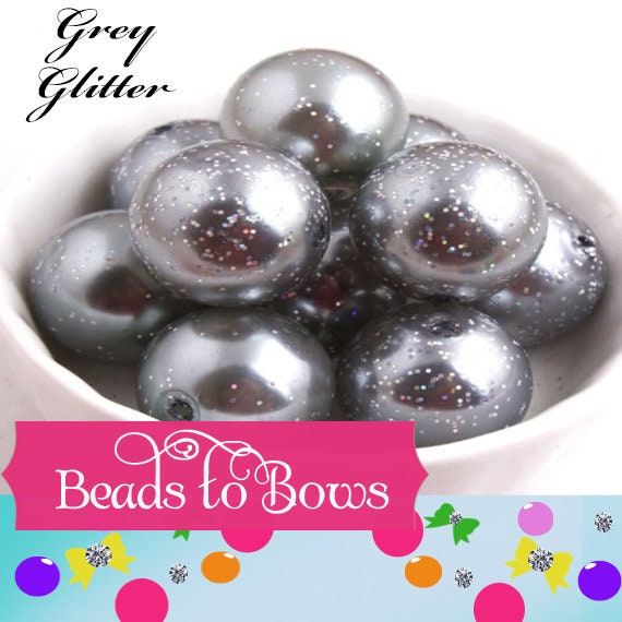 20mm Grey Glitter Pearls, Chunky Bubblegum Pearls, Glitter Beads, Chunky Beads, Faux Pearl Beads, Chunky Bead Supply, Glitter Pearls