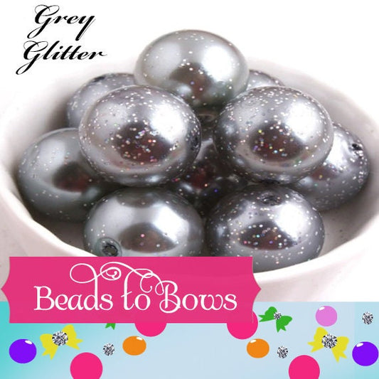 20mm Grey Glitter Pearls, Chunky Bubblegum Pearls, Glitter Beads, Chunky Beads, Faux Pearl Beads, Chunky Bead Supply, Glitter Pearls
