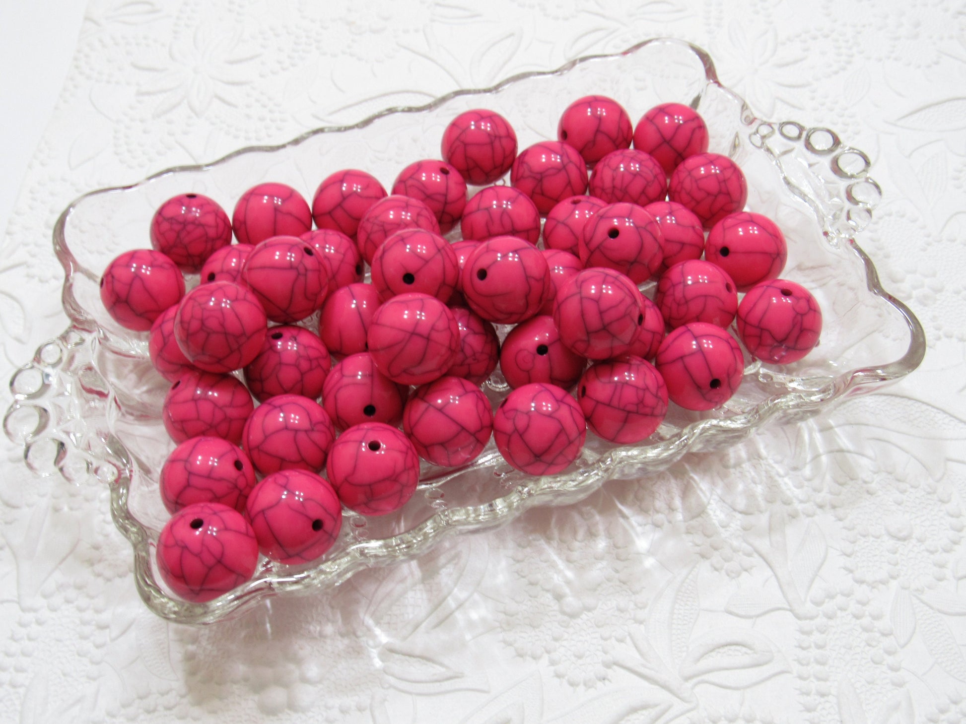 NEW 20mm Solid Hot Pink Crackle Beads,  Bubblegum Beads, Gumball  Beads, Bubble Gum Bead Supply