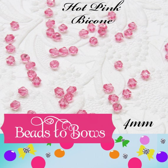4mm Hot Pink Bicone Beads, Transparent Bubblegum Beads, Chunky Necklace Supply Bead, Jewelry Supply, Small 4mm Bicone Beads