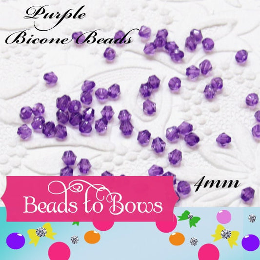 4mm Purple Bicone Beads, Transparent Bubblegum Beads, Chunky Necklace Supply Bead, Jewelry Supply, Small 4mm Bicone Beads