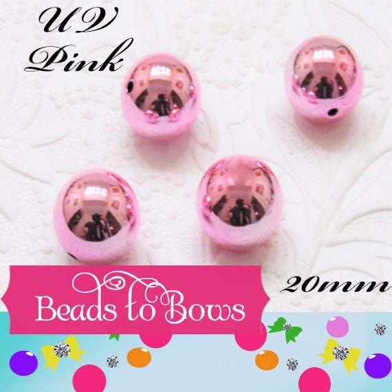 NEW U V Pink  20mm Bubblegum Bead, Chunky Gumball Beads, Chunky Bead Supply, Shiny UV Plating Bubblegum Bead, Gumball Bead, Bubblegum Bead
