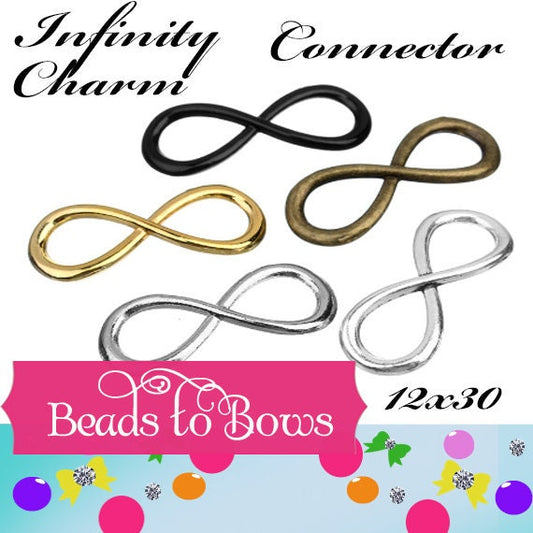 NEW 3  Silver, Gold, Black, Bronze 12X30mm Infinity Connectors, Charms  Bracelet, Necklace, Finding, Jewelry Supply Findings