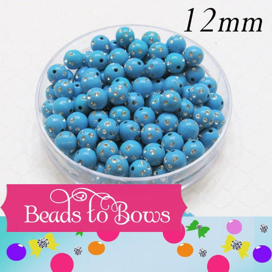 12mm Turquoise Bling Beads,  Bubblegum Beads,  Chunky Acrylic Bead, Chunky Necklace Supply, Bulk Beads, Chunky Bubblegum Necklace Beads