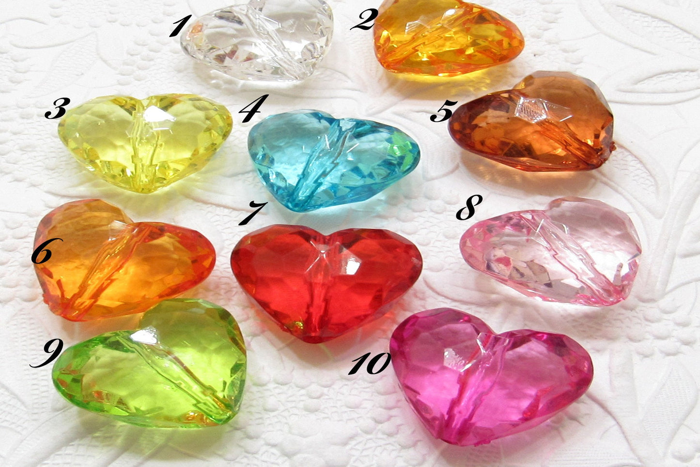 2 for 1.00 - 28mm Transparent Heart Beads, Assorted Colors, Bubblegum Acrylic Bead, Faceted Crystal Look  Bead, Chunky Heart Bubblegum Bead