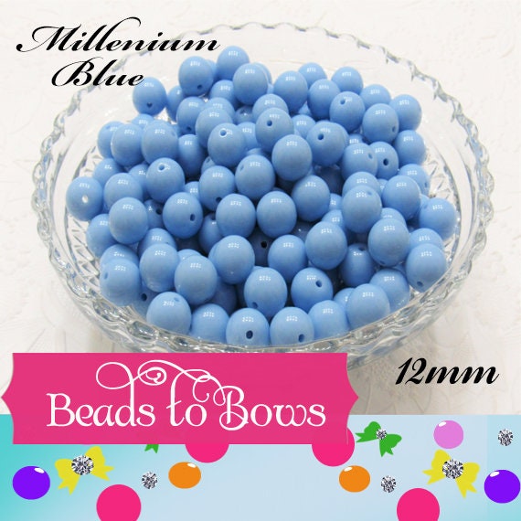 50 Millenium 12mm Blue Bubblegum Beads, Round Bubblegum Beads, Chunky Acrylic Beads, Fairy Kei Beads, Chunky Necklace Supply Beads