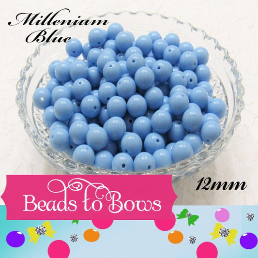 50 Millenium 12mm Blue Bubblegum Beads, Round Bubblegum Beads, Chunky Acrylic Beads, Fairy Kei Beads, Chunky Necklace Supply Beads