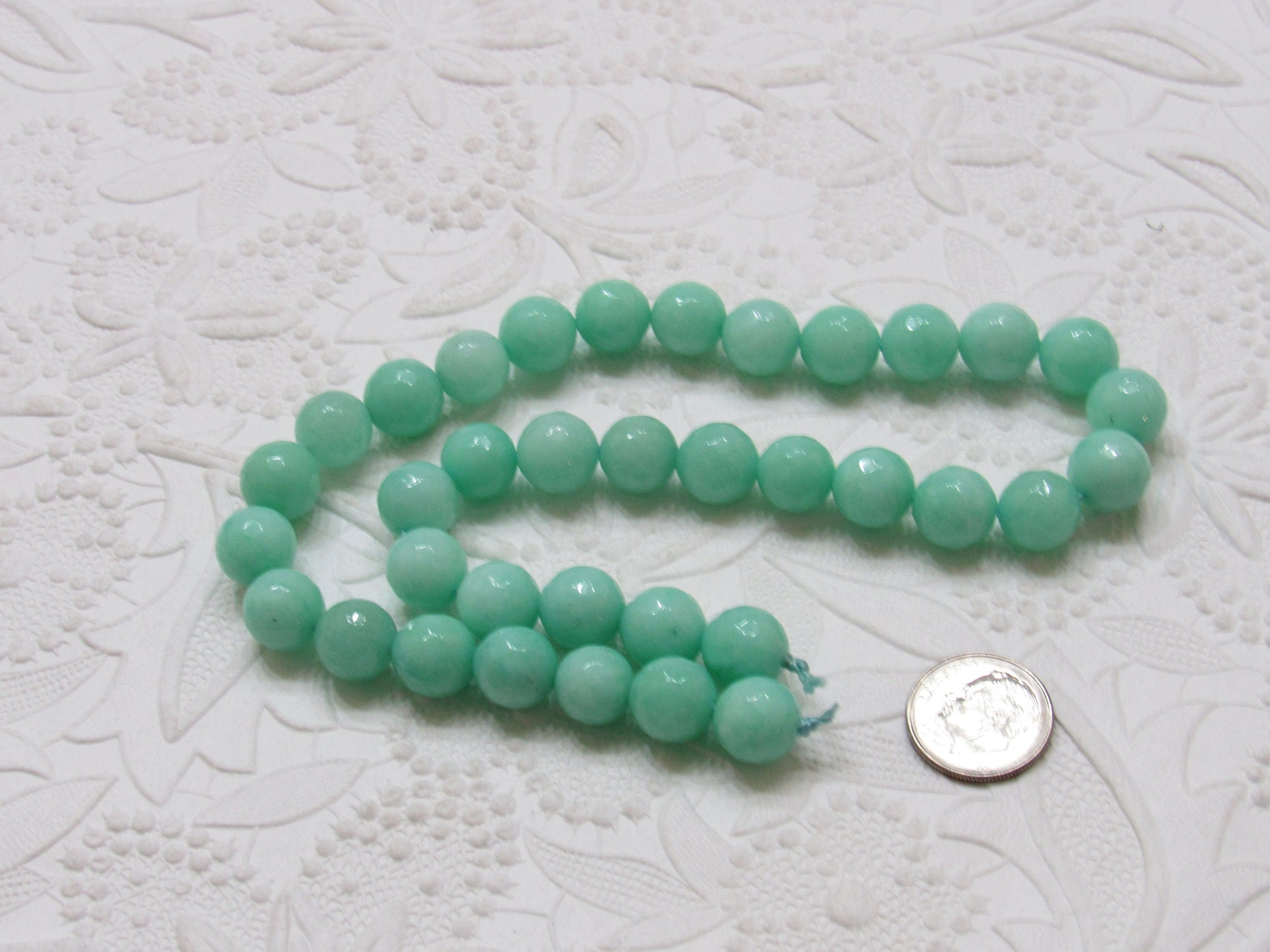 Natural Malaysia Aquamarrine Jade 10mm Beads, 14 inch Strand, 36 piece strand,  Dyed Natural Malaysia Jade Coral Beads