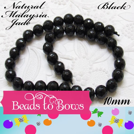 New Natural Malaysia Black Jade 10mm Beads, 14 inch Strand, 37 piece strand,  Dyed Natural Malaysia Jade Coral Beads