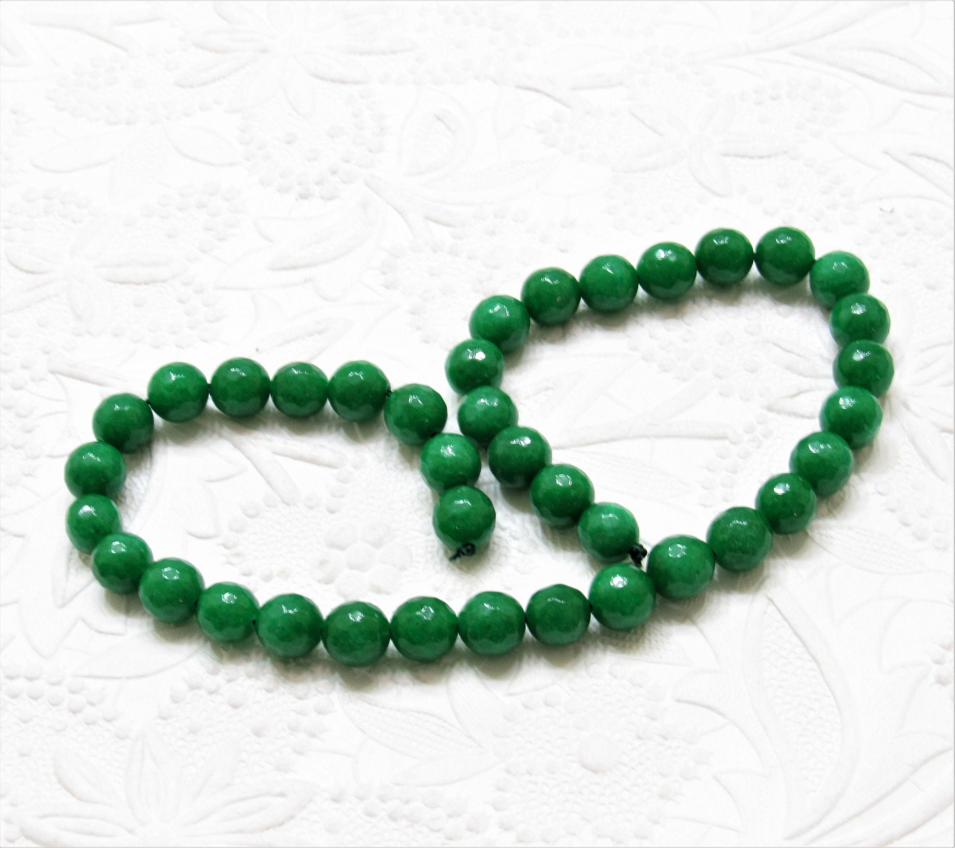 New Natural Malaysia Green Jade 10mm Beads, 14 inch Strand, 37 piece strand,  Dyed Natural Malaysia Jade Coral Beads