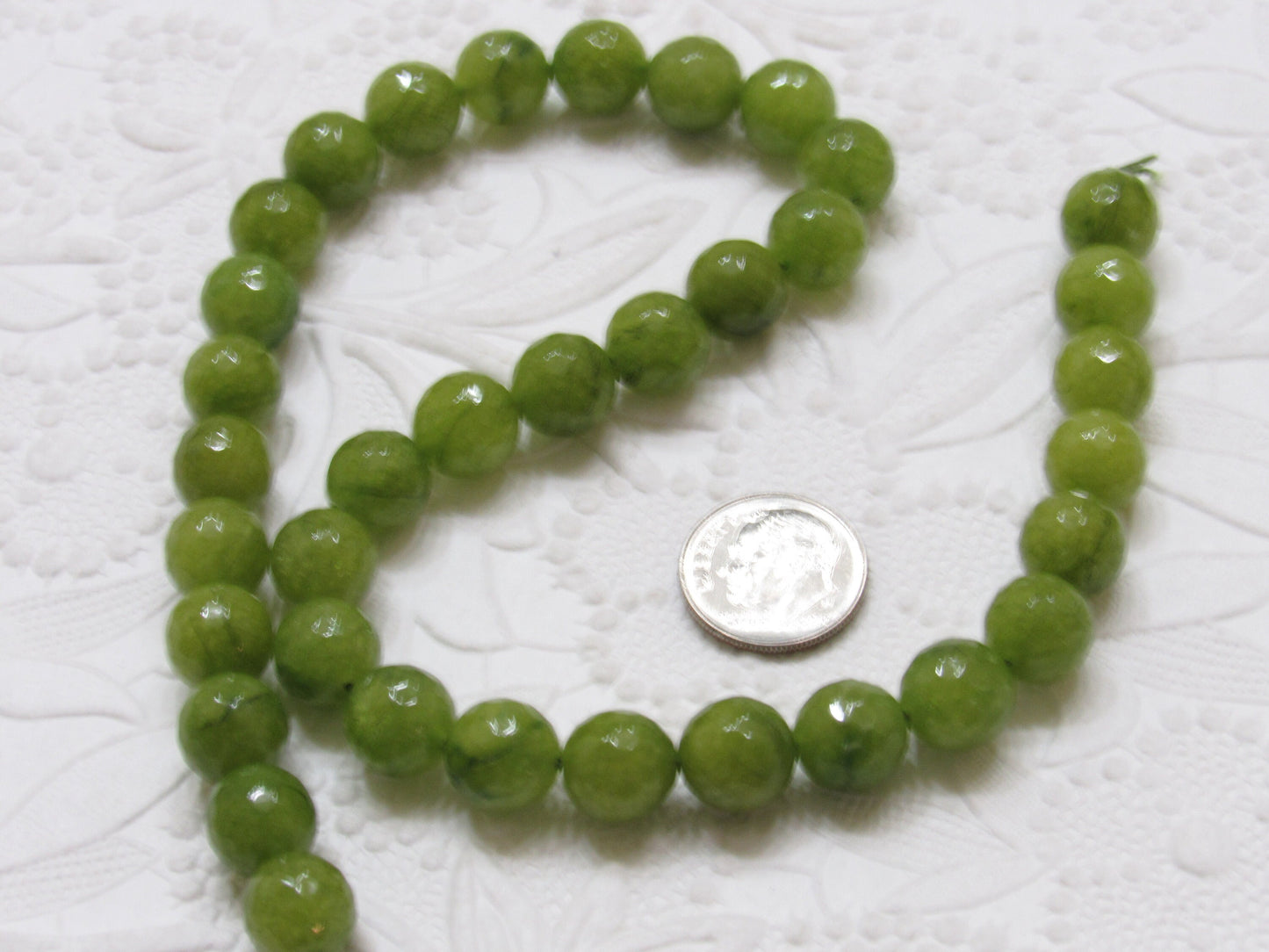 New Natural Malaysia Olive Drab Jade 10mm Beads, 14 inch Strand, 37 piece strand,  Dyed Natural Malaysia Jade Coral Beads