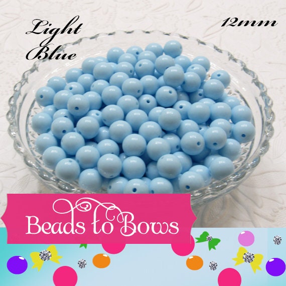 50 Light Blue 12mm Bubblegum Beads, Round Beads, Chunky Acrylic Beads, Gum Ball Beads, Fairy Kei Beads, Chunky Necklace Supply Beads