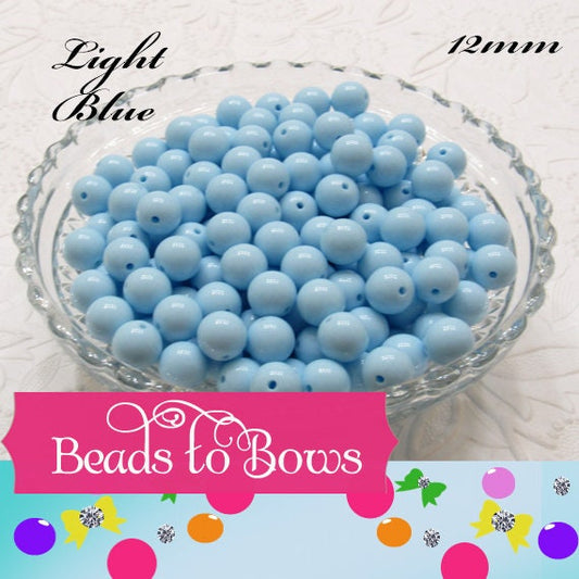 50 Light Blue 12mm Bubblegum Beads, Round Beads, Chunky Acrylic Beads, Gum Ball Beads, Fairy Kei Beads, Chunky Necklace Supply Beads