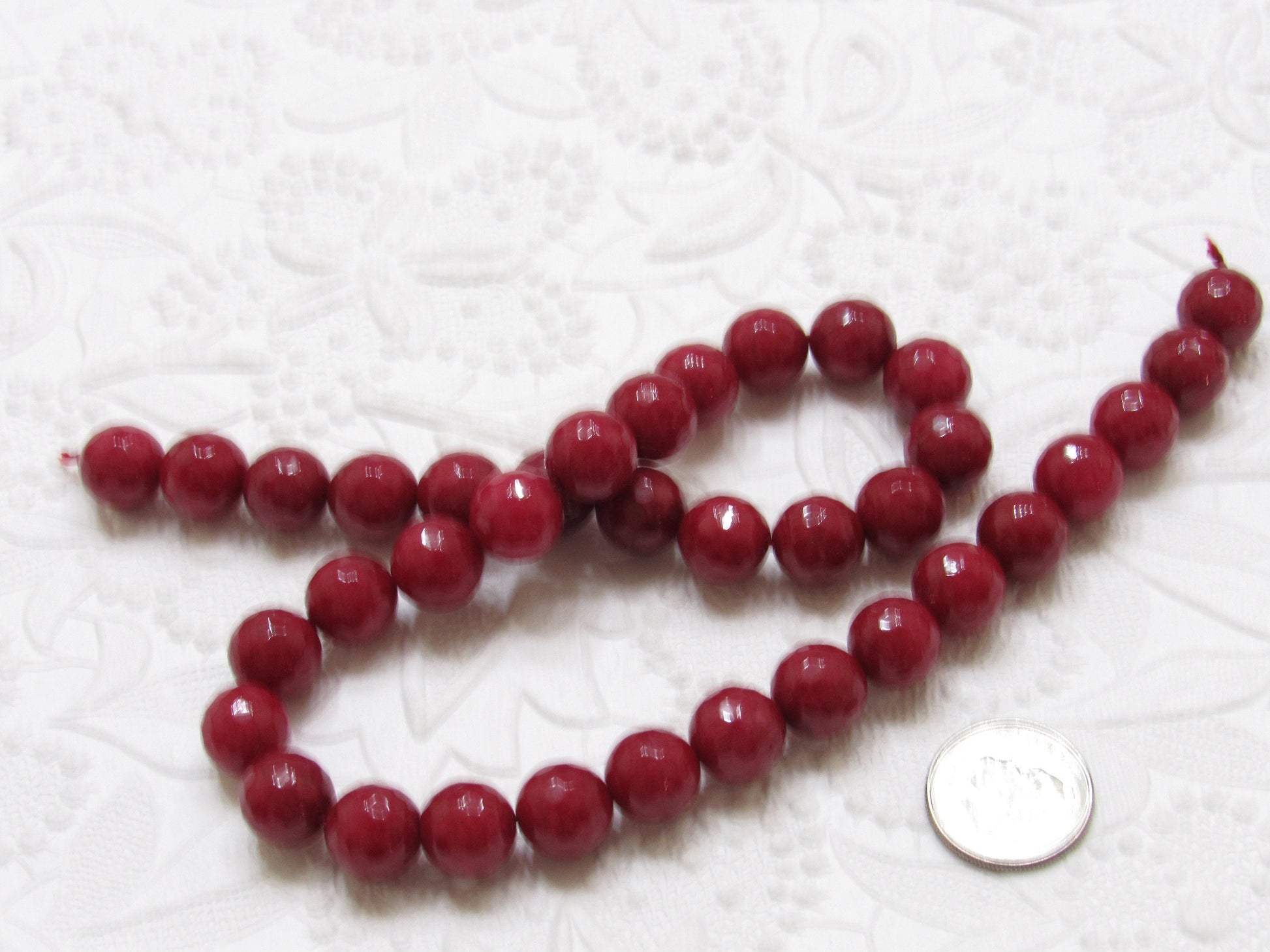 Natural Malaysia Fire Brick Jade 10mm Beads, 14 inch Strand, 37 piece strand,  Dyed Natural Malaysia Jade Beads