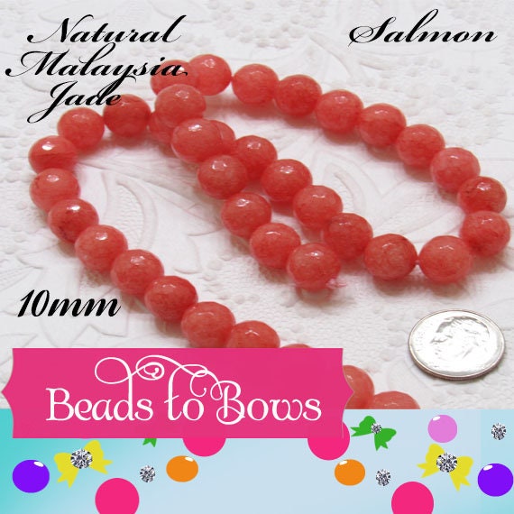 Natural Malaysia Salmon Jade 10mm Beads, 14 inch Strand, 37 piece strand,  Dyed Natural Malaysia Jade Beads