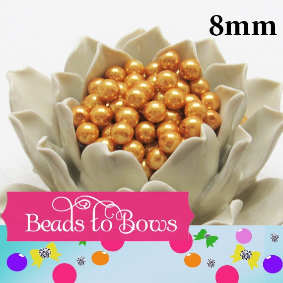 8mm Gold Glass Pearls, Bubble Gum Pearls, Chunky Bubblegum Pearls, Gumball Pearls,  Bubblegum Pearl Beads, Chunky Necklace Supply Beads