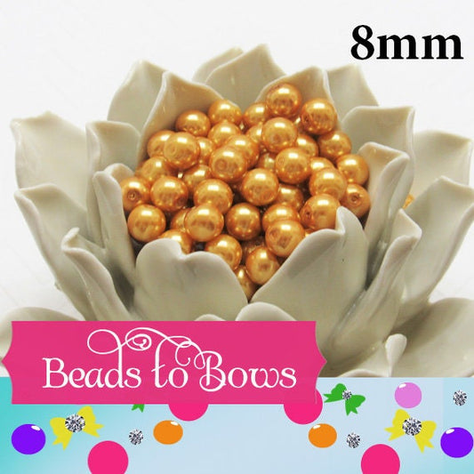 8mm Gold Glass Pearls, Bubble Gum Pearls, Chunky Bubblegum Pearls, Gumball Pearls,  Bubblegum Pearl Beads, Chunky Necklace Supply Beads