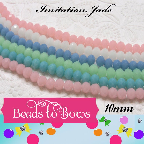 30 - 10mm Pink, Light Blue, Aqua, White Imitation Jade Beads, Beautiful Faceted Glass Rondelle 10x7mm, Hole 1mm, Imitation Jade