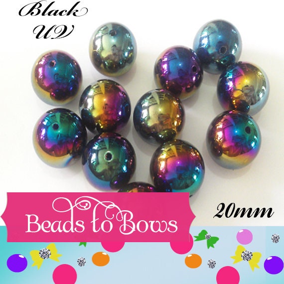 NEW 20mm Black UV Bubblegum Beads, Chunky Gumball Beads, Bubblegum Bead Supply Chunky Beads, UV plating Bubblegum Bead