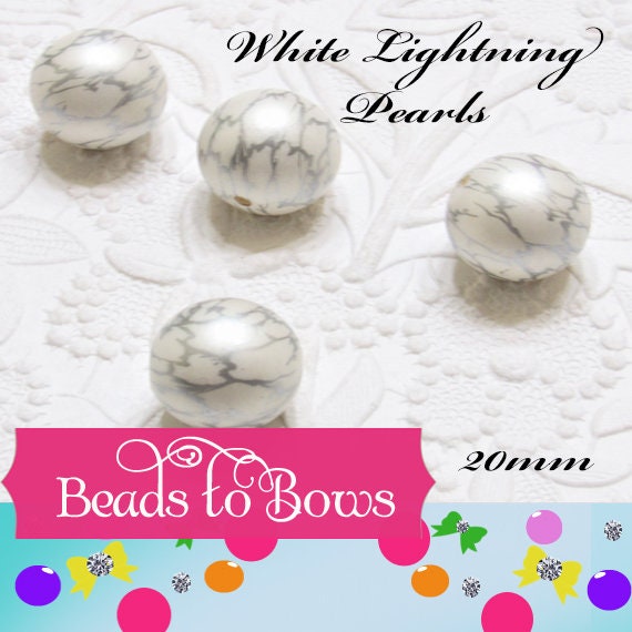 NEW 20mm White And Silver Lightening Pearls, Bubblegum Beads, Chunky Gumball Beads, Bubblegum Bead Supply, Chunky  Pearl Beads