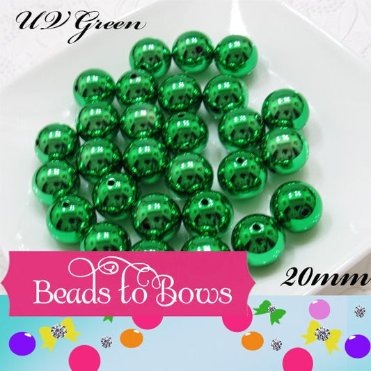 New 20mm UV Green Shinny Bubblegum Bead, Chunky UV Bead Supply, Gumball, Bead Supply, Bubblegum Bead, Shinny UV  Bubblegum Bead