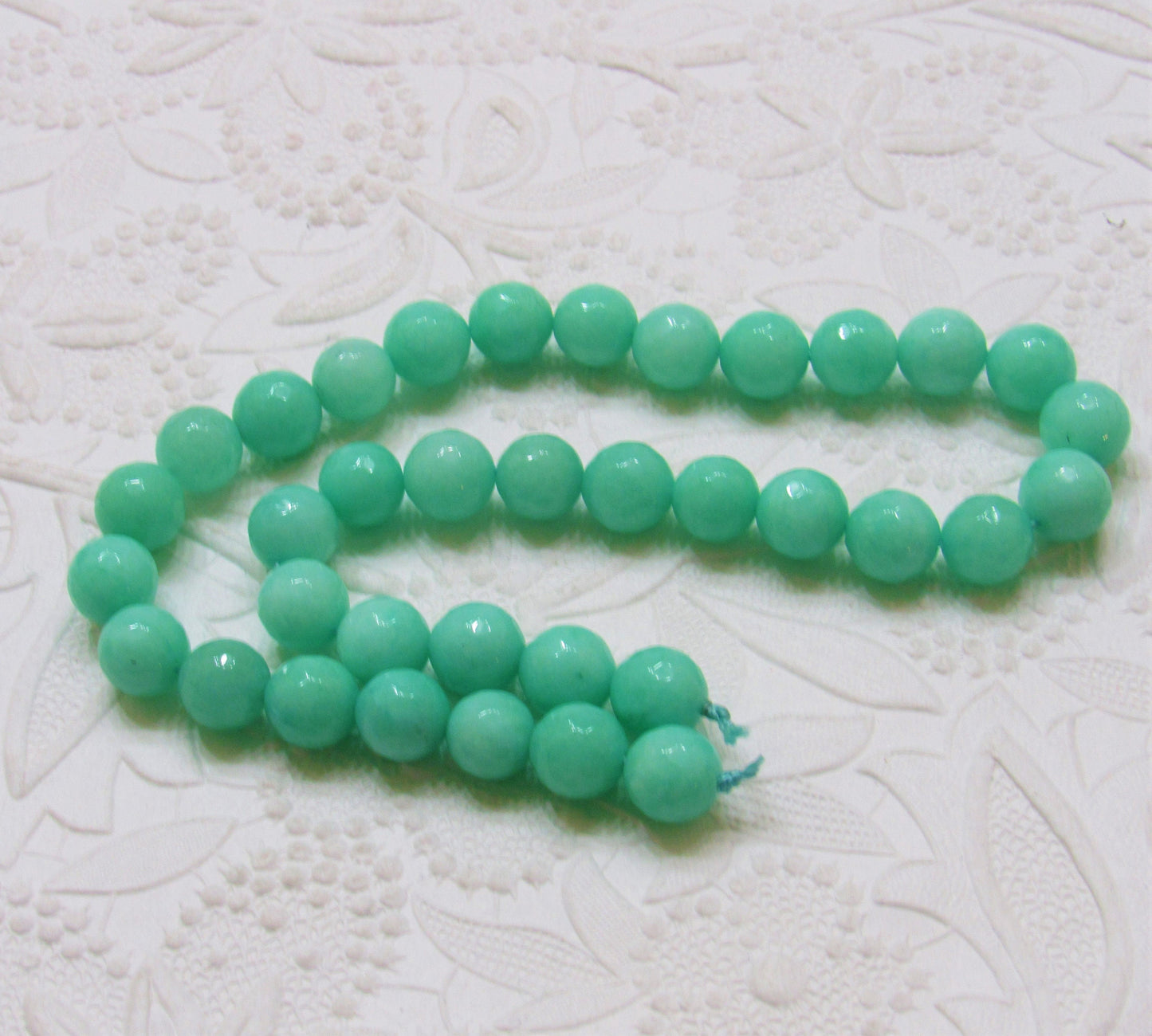 Natural Malaysia Aquamarrine Jade 10mm Beads, 14 inch Strand, 36 piece strand,  Dyed Natural Malaysia Jade Coral Beads