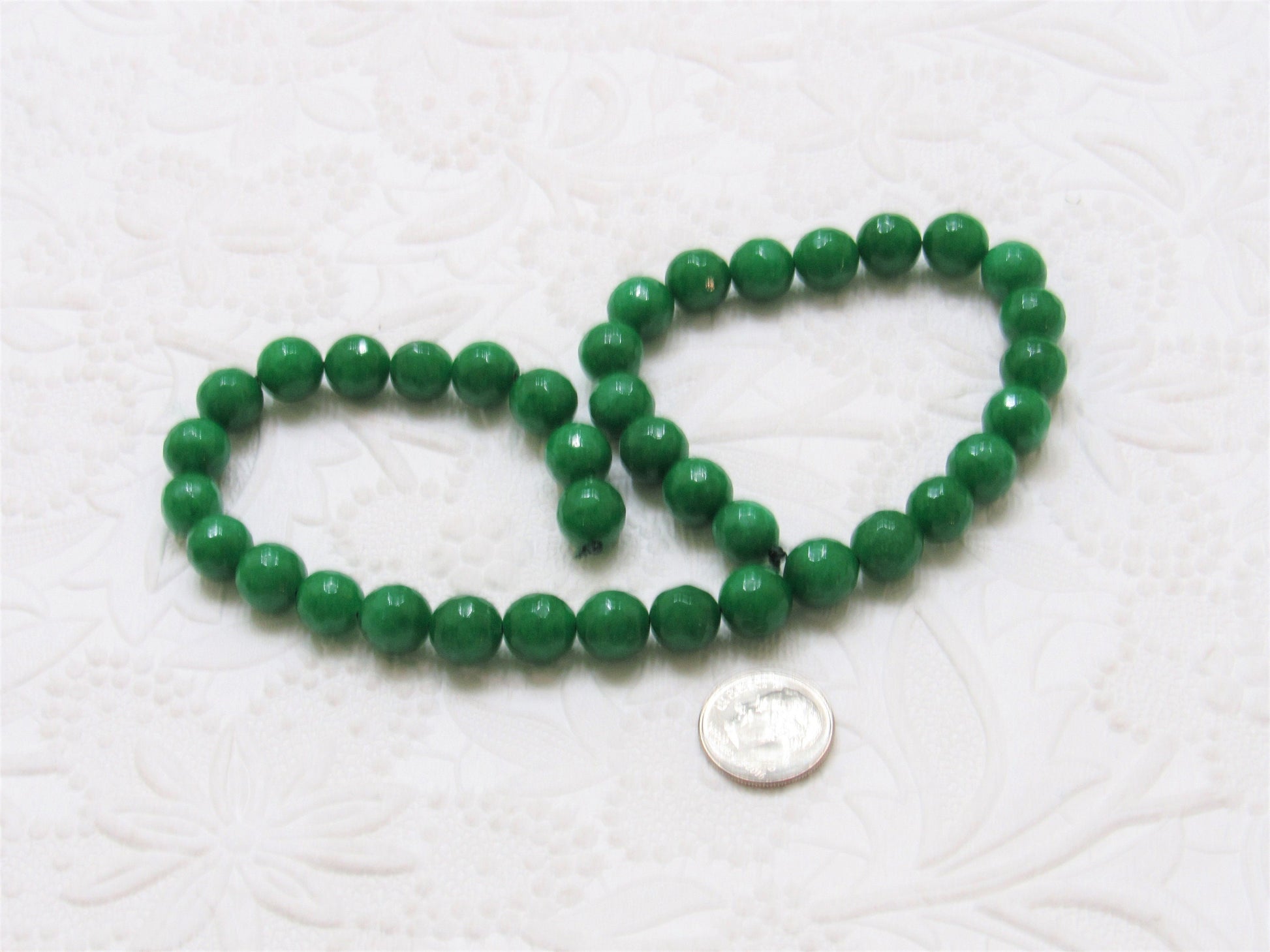 Natural Malaysia Green Jade 10mm Beads, 14 inch Strand, 37 piece strand,  Dyed Natural Malaysia Jade GreenBeads