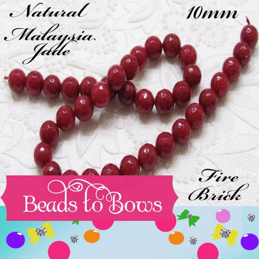 Natural Malaysia Fire Brick Jade 10mm Beads, 14 inch Strand, 37 piece strand,  Dyed Natural Malaysia Jade Beads