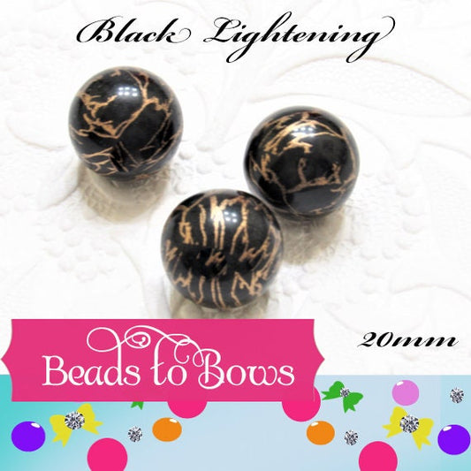 NEW 20mm Black And Gold Lightening Pearls,  Bubblegum Beads, Chunky Gumball Beads, Bubblegum Bead Supply, Chunky  Pearl Beads