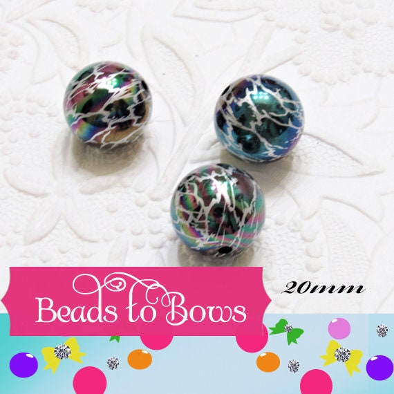 NEW 20mm Black And Silver AB Lightening Pearls,  Bubblegum Beads, Chunky Gumball Beads, Bubblegum Bead Supply, Chunky  Pearl Beads