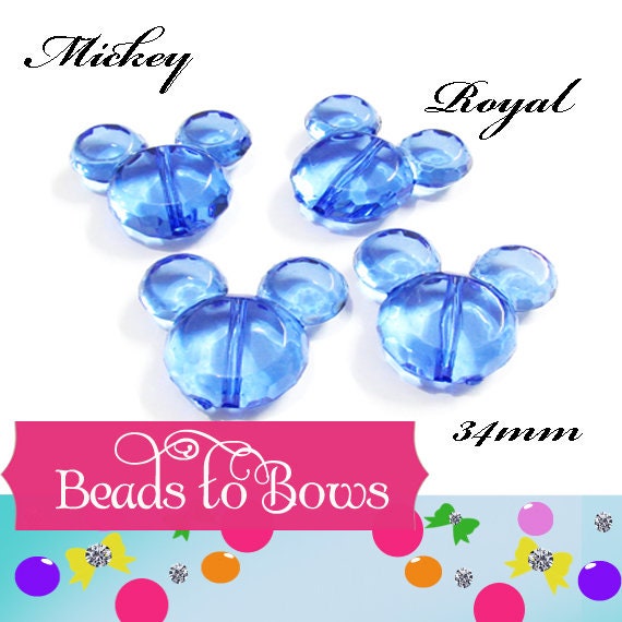 34mm Royal Transparent Mickey Minnie Mouse Bubblegum Bead, Acrylic Mickey Mouse Beads, Chunky Mickey Bead, Bangle Bracelet Bead, Supply