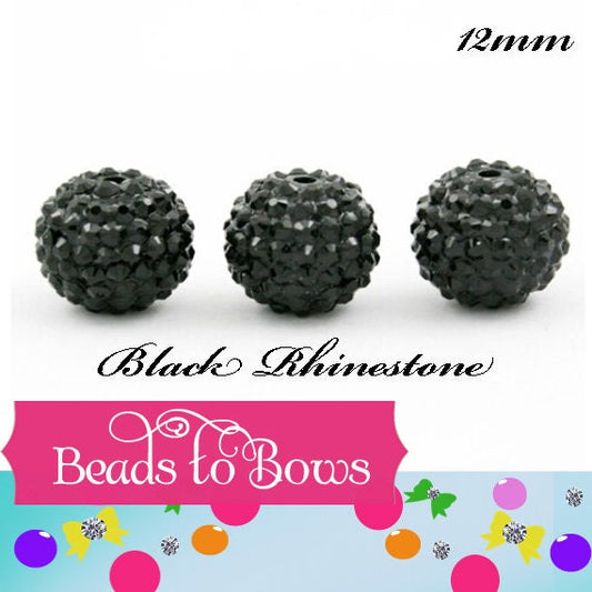12mm Black Rhinestone Beads, Chunky Bead, Bubblegum Beads,  Gumball Beads Rhinestone Beads, 12mm Necklace Supply Beads