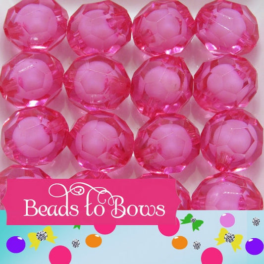20mm Hot Pink Hexagon Beads, Bead in a Bead, Bubblegum Gumball Bead, Chunky Faceted BlueTransparent Beads, Chunky Bead