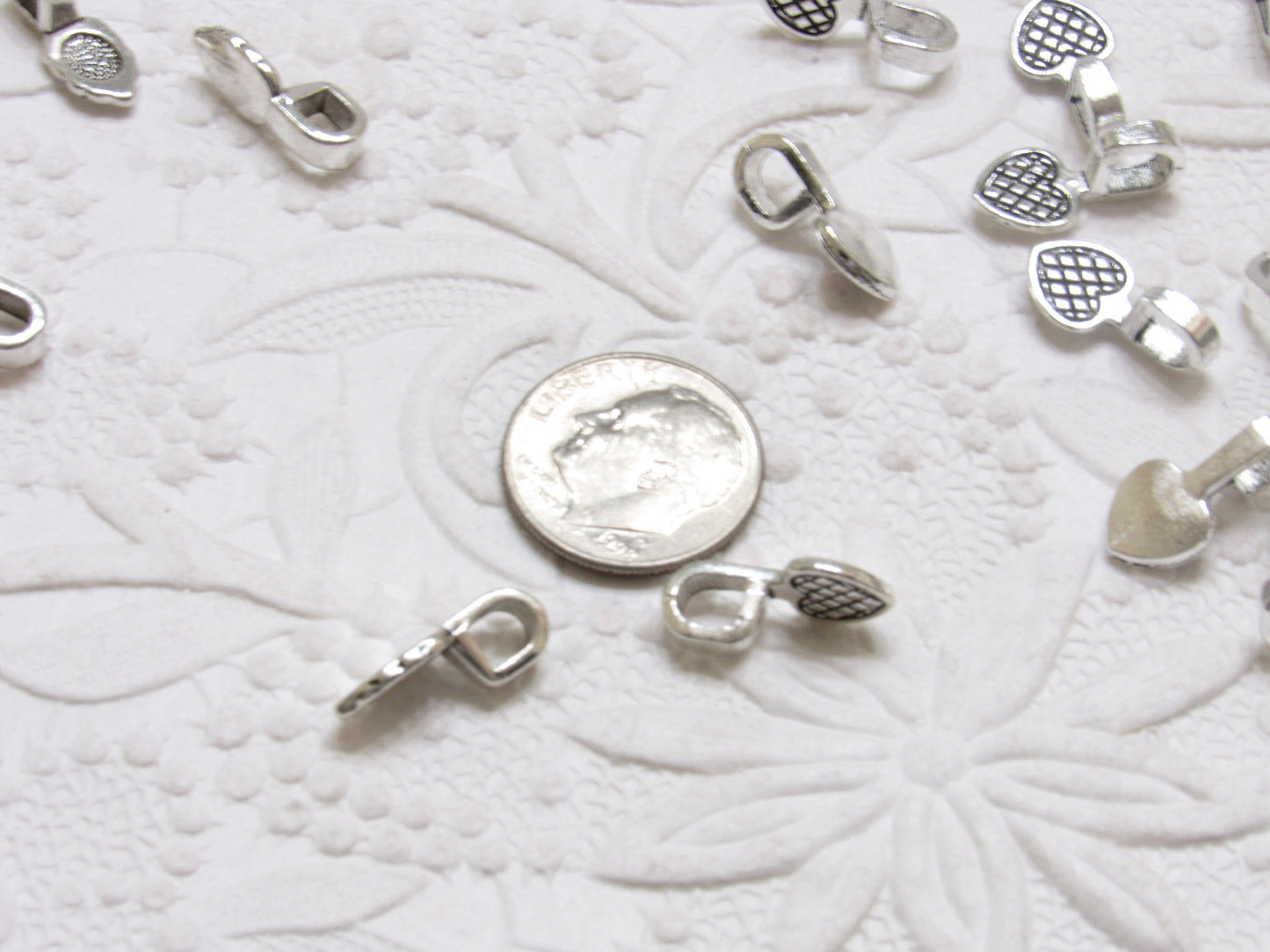 Antique Silver Heart Glue On Bails, Small Glue On Bails, 16mm X 8mm Cabochon Bails, 4mm Hole, Tear Drop Pendant Bails, Bottle Cap Bails,