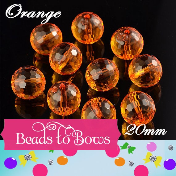 NEW 20mm Orange Multifaceted Bubblegum Beads, Transparent Bubblegum Beads, Chunky Bead Supply, Chunky Bead Supply, Bubblegum Necklace Bead