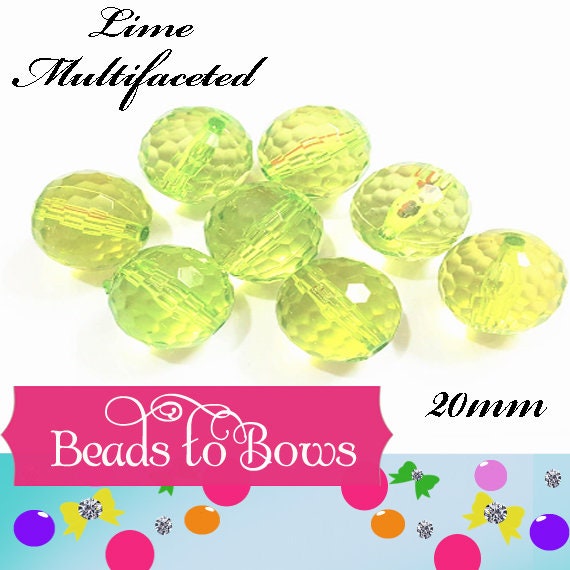 NEW 20mm Lime Multifaceted Bubblegum Beads, Transparent Bubblegum Beads, Chunky Bead Supply, Chunky Bead Supply, Bubblegum Necklace Bead