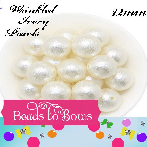 12mm Wrinkled Ivory Pearls, Bubblegum Pearl Beads, Gumball Beads, Pearl Beads, Acrylic Beads, Beading Supply, Jewelry Supply
