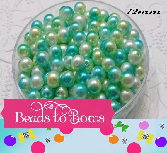 12mm Mermaid 50 Ct Green & Yellow Bubblegum Pearls, Chunky Pearls, Ombre Pearls, Gumball Pearls, Bubblegum Supply Bead, Jewelry Supply