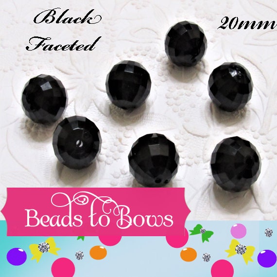 NEW 20mm Faceted Black Disco Bubblegum Bead, Chunky Beads, Round Acrylic Beads, Chunky Bead Supply, Bubblegum Necklace Supply Beads