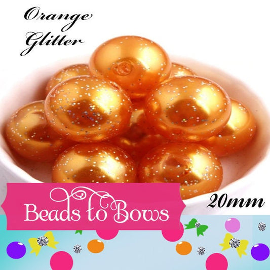 20mm Orange Glitter Pearls, Chunky Bubblegum Pearls, Glitter Beads, Chunky Beads, Faux Pearl Beads, Chunky Bead Supply, Glitter Pearls