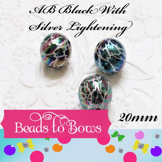 NEW 20mm Black And Silver AB Lightening Pearls,  Bubblegum Beads, Chunky Gumball Beads, Bubblegum Bead Supply, Chunky  Pearl Beads